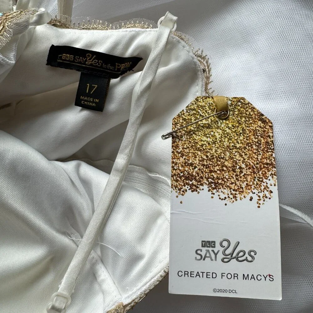 Say Yes to the Prom Dress White Gold Embellished Dress Size 17 NWT